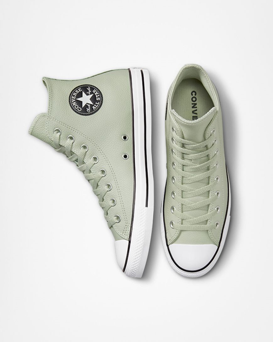 Men's Converse Chuck Taylor All Star Leather High Top Shoes Olive | AU C54E9Z